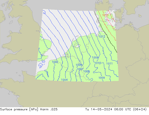 地面气压 Harm .025 星期二 14.05.2024 06 UTC