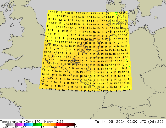 温度图 Harm .025 星期二 14.05.2024 02 UTC
