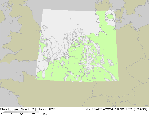 Cloud cover (low) Harm .025 Mo 13.05.2024 18 UTC