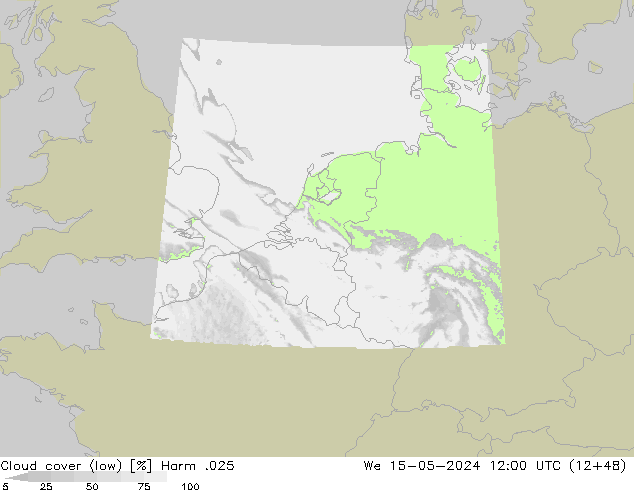 Cloud cover (low) Harm .025 We 15.05.2024 12 UTC