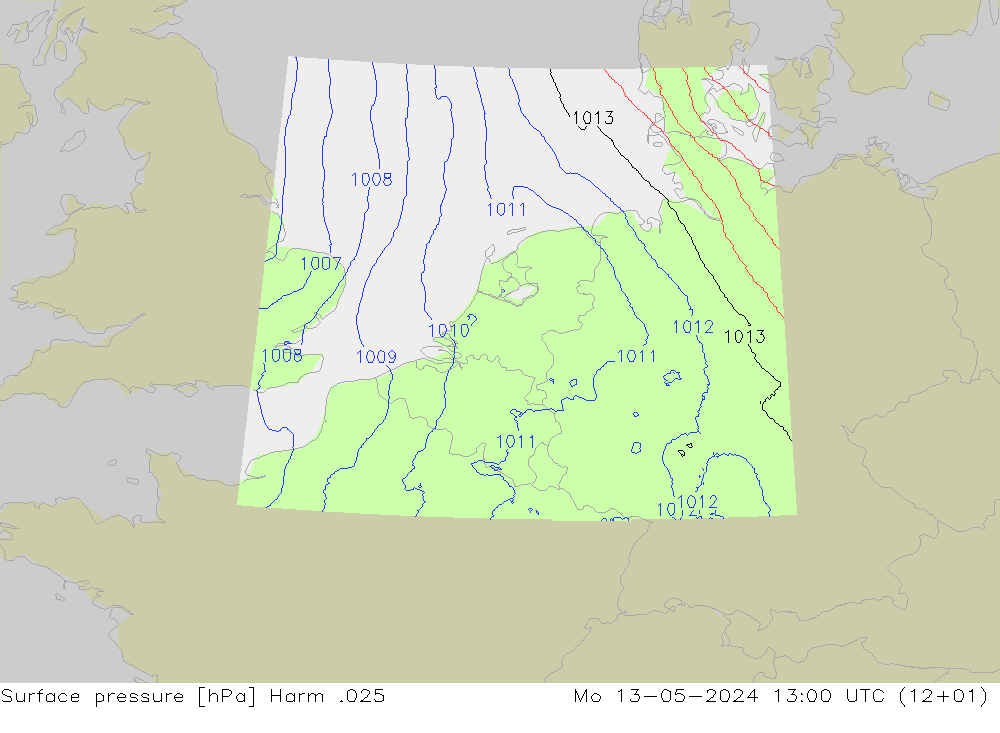 地面气压 Harm .025 星期一 13.05.2024 13 UTC