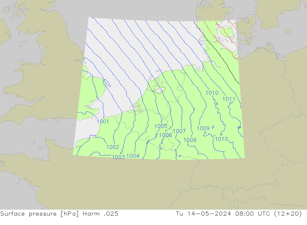 地面气压 Harm .025 星期二 14.05.2024 08 UTC