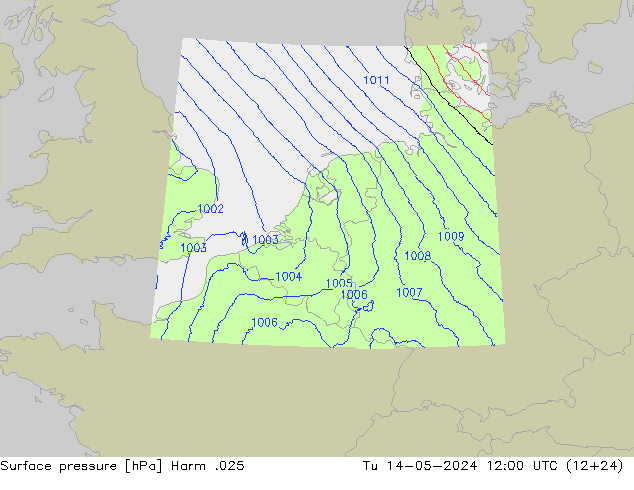 地面气压 Harm .025 星期二 14.05.2024 12 UTC