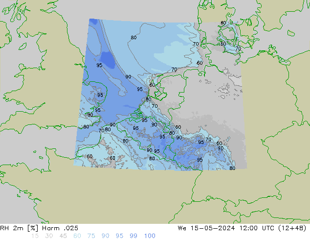 Humidité rel. 2m Harm .025 mer 15.05.2024 12 UTC