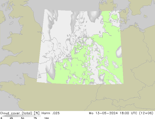 Cloud cover (total) Harm .025 Mo 13.05.2024 18 UTC