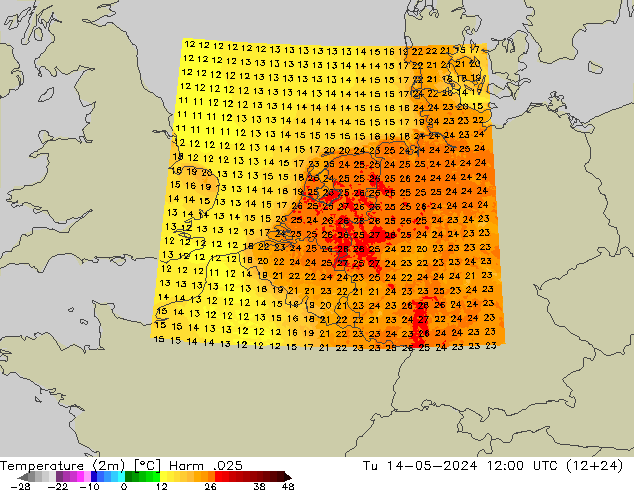 Sıcaklık Haritası (2m) Harm .025 Sa 14.05.2024 12 UTC