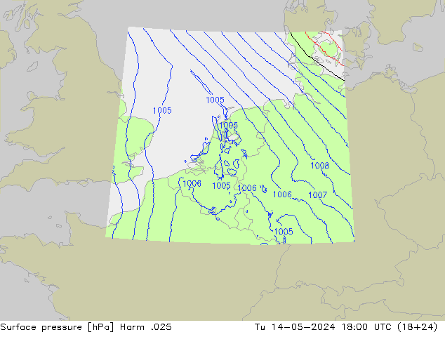 地面气压 Harm .025 星期二 14.05.2024 18 UTC