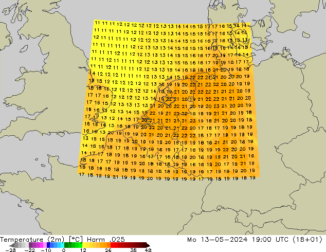 Temperature (2m) Harm .025 Po 13.05.2024 19 UTC