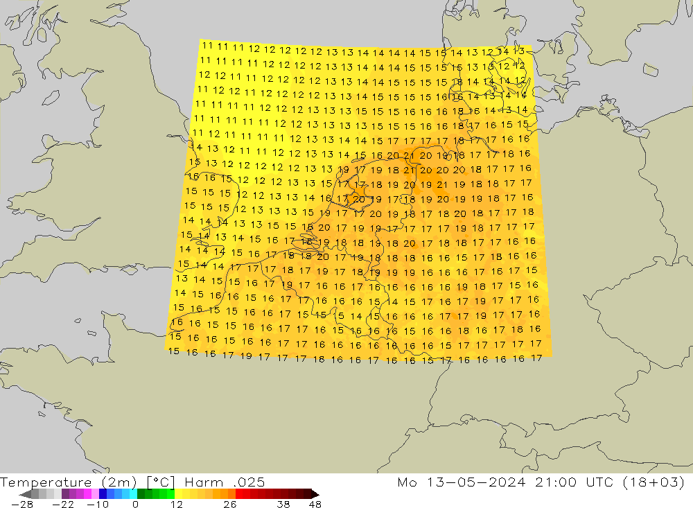 温度图 Harm .025 星期一 13.05.2024 21 UTC