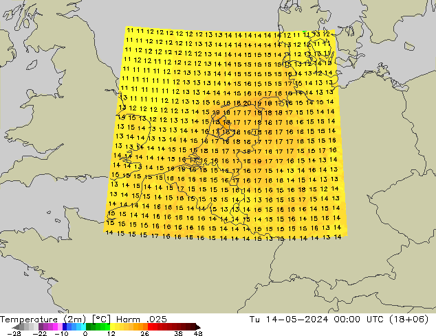 Temperature (2m) Harm .025 Tu 14.05.2024 00 UTC