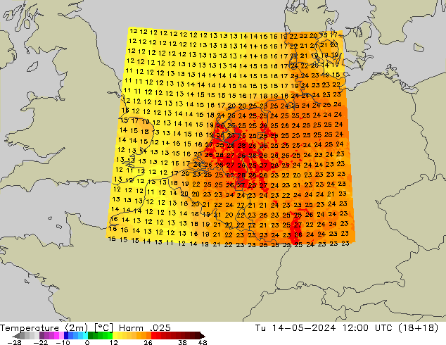 Temperatura (2m) Harm .025 mar 14.05.2024 12 UTC