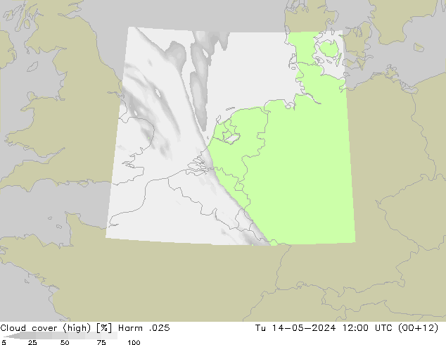 Cloud cover (high) Harm .025 Tu 14.05.2024 12 UTC