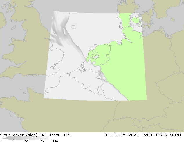 Cloud cover (high) Harm .025 Tu 14.05.2024 18 UTC