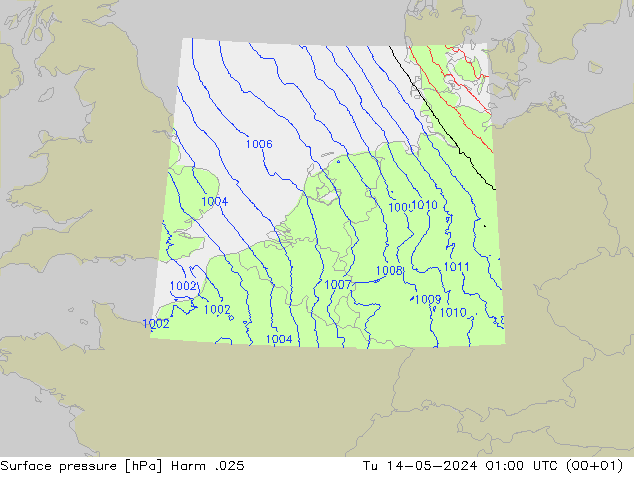 地面气压 Harm .025 星期二 14.05.2024 01 UTC