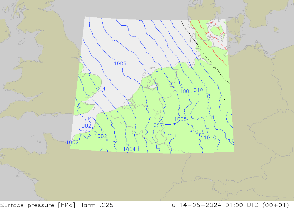 地面气压 Harm .025 星期二 14.05.2024 01 UTC