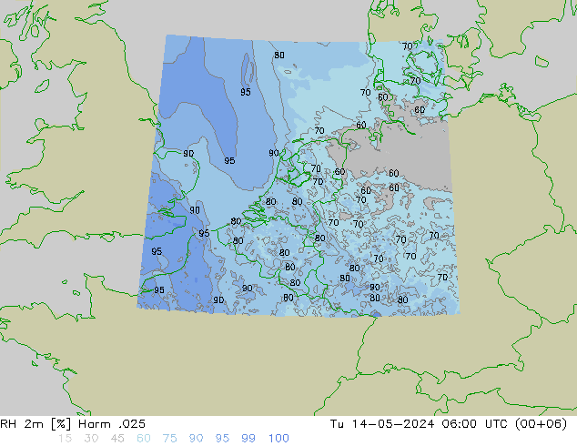 Humidité rel. 2m Harm .025 mar 14.05.2024 06 UTC