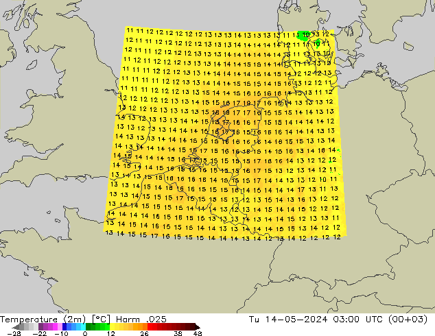 温度图 Harm .025 星期二 14.05.2024 03 UTC