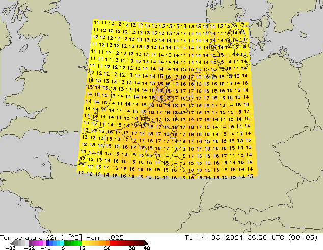 Temperatura (2m) Harm .025 mar 14.05.2024 06 UTC