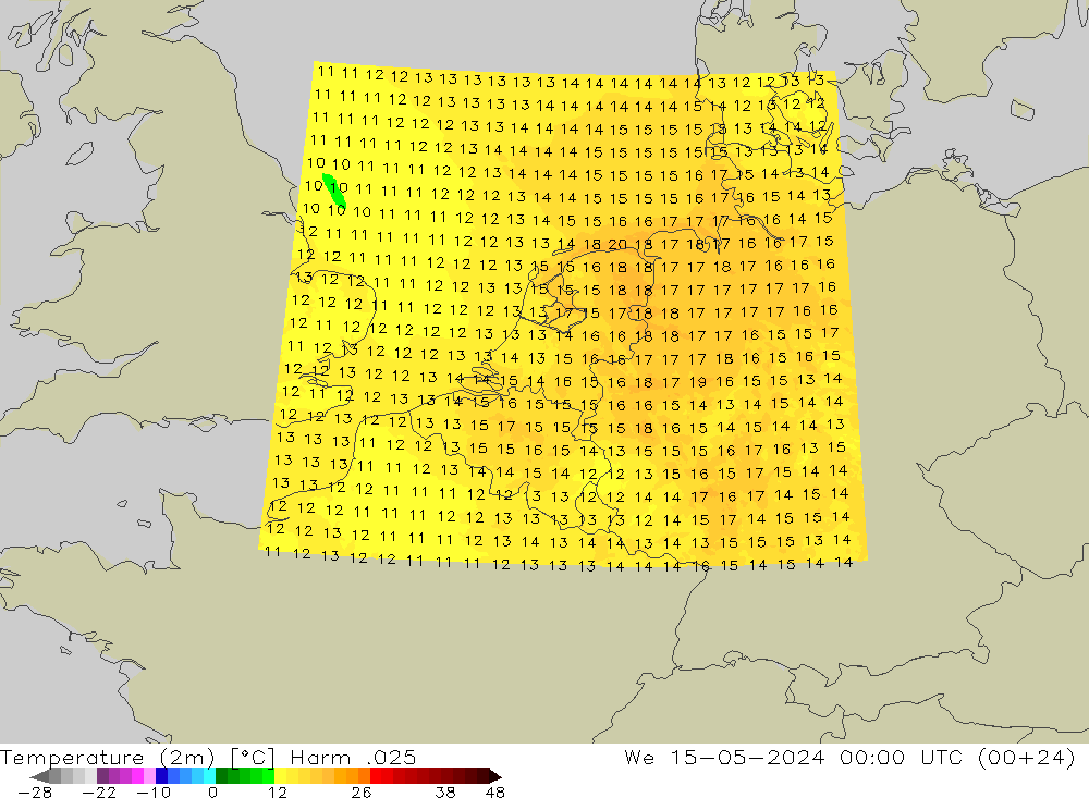Sıcaklık Haritası (2m) Harm .025 Çar 15.05.2024 00 UTC