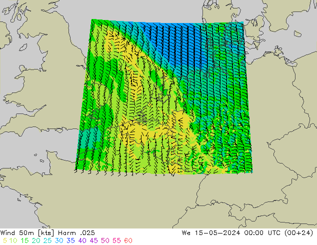 Wind 50m Harm .025 We 15.05.2024 00 UTC
