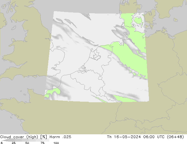 Cloud cover (high) Harm .025 Th 16.05.2024 06 UTC