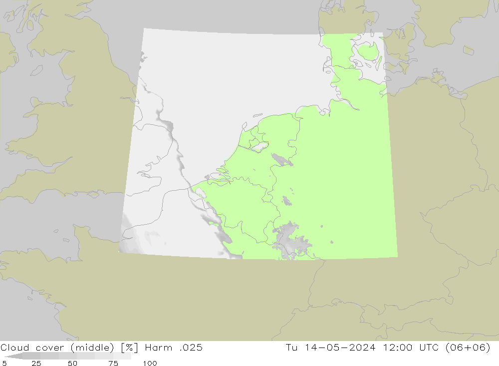 Cloud cover (middle) Harm .025 Tu 14.05.2024 12 UTC