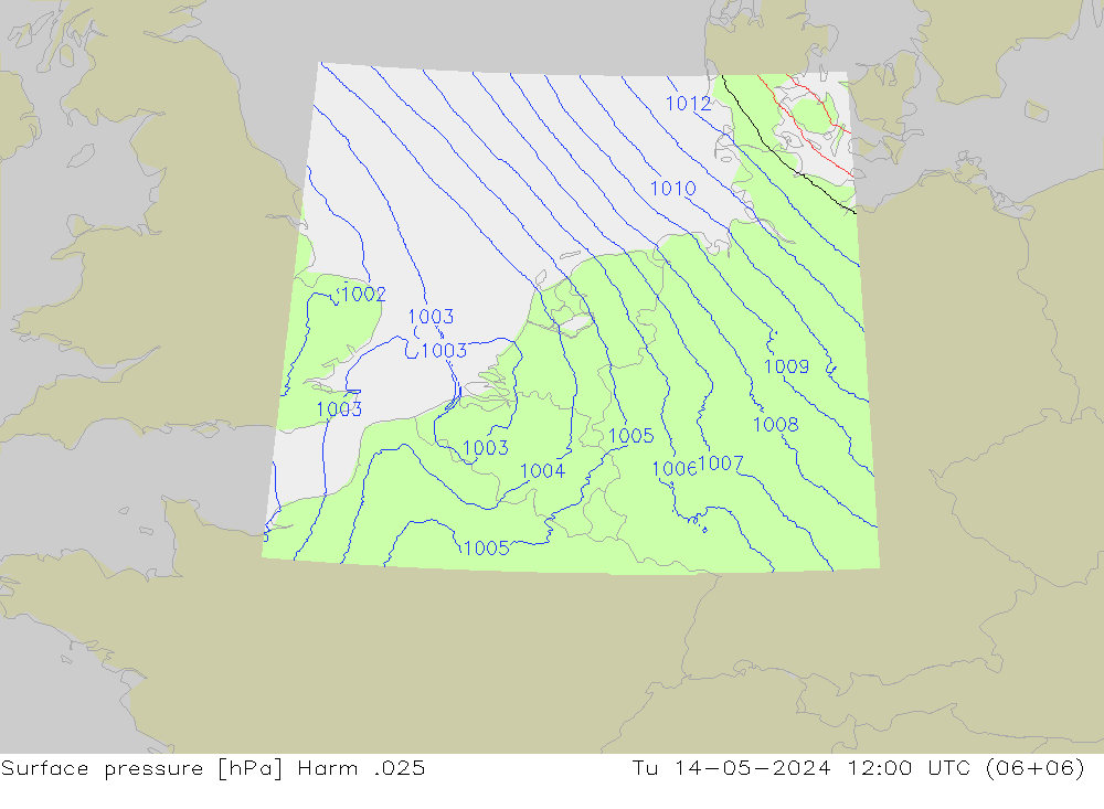 地面气压 Harm .025 星期二 14.05.2024 12 UTC