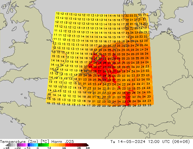 Temperature (2m) Harm .025 Tu 14.05.2024 12 UTC