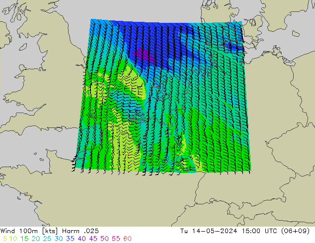 ветер 900 гПа Harm .025 вт 14.05.2024 15 UTC