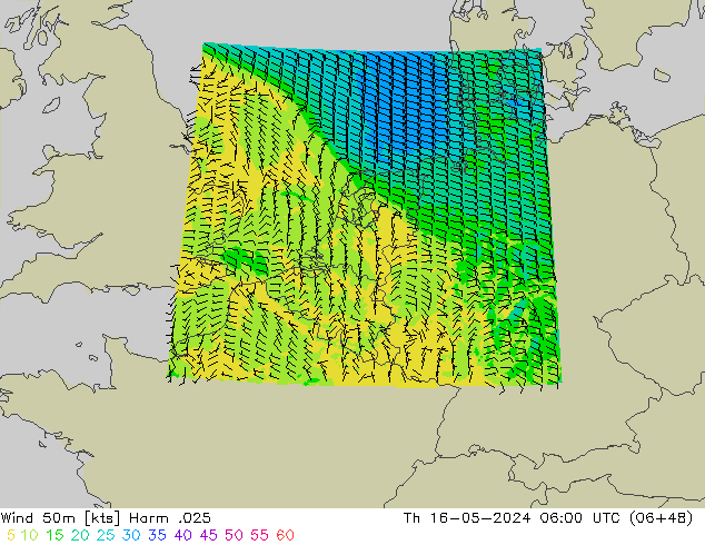 Wind 50m Harm .025 Th 16.05.2024 06 UTC
