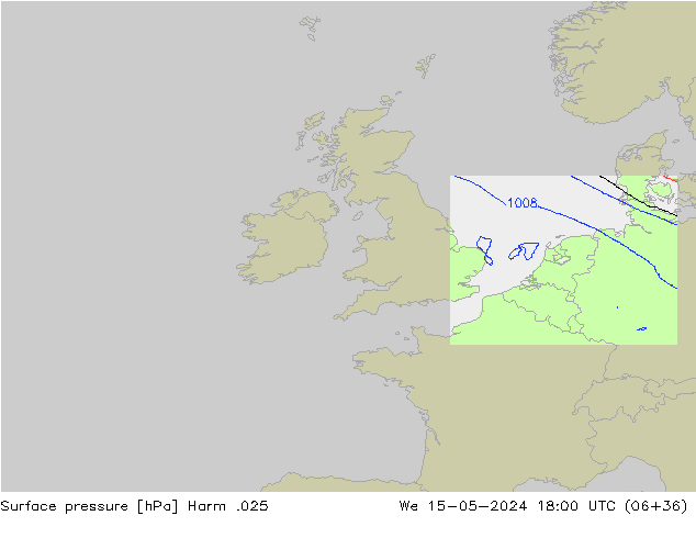 Pressione al suolo Harm .025 mer 15.05.2024 18 UTC