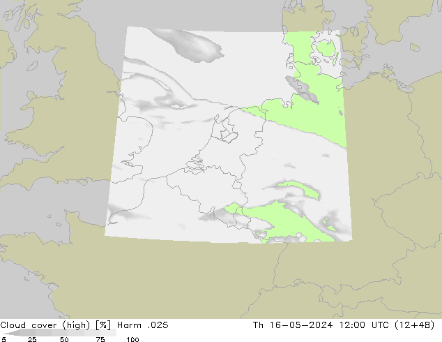 Cloud cover (high) Harm .025 Th 16.05.2024 12 UTC
