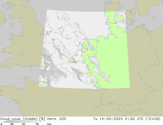 Cloud cover (middle) Harm .025 Tu 14.05.2024 21 UTC