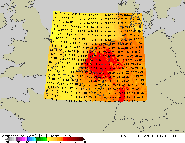 Temperature (2m) Harm .025 Tu 14.05.2024 13 UTC