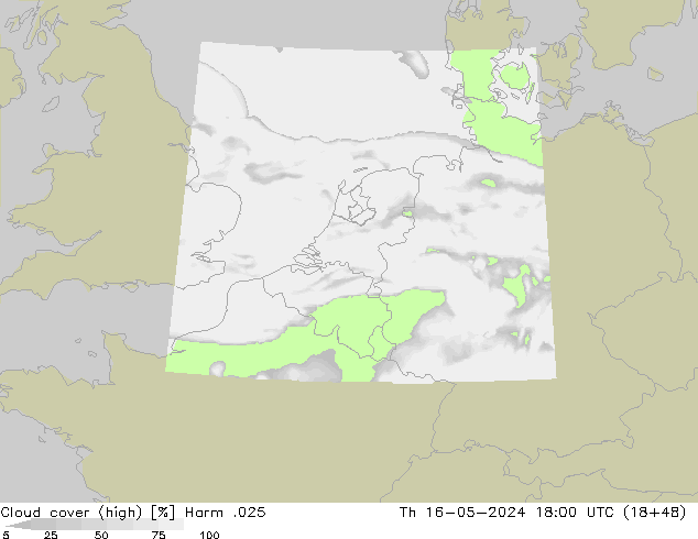Cloud cover (high) Harm .025 Th 16.05.2024 18 UTC