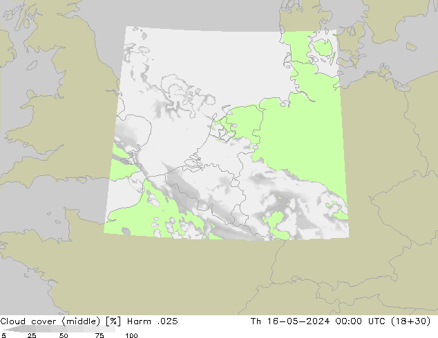 Cloud cover (middle) Harm .025 Th 16.05.2024 00 UTC