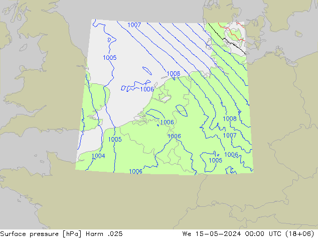 地面气压 Harm .025 星期三 15.05.2024 00 UTC