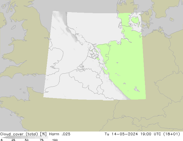 Cloud cover (total) Harm .025 Tu 14.05.2024 19 UTC