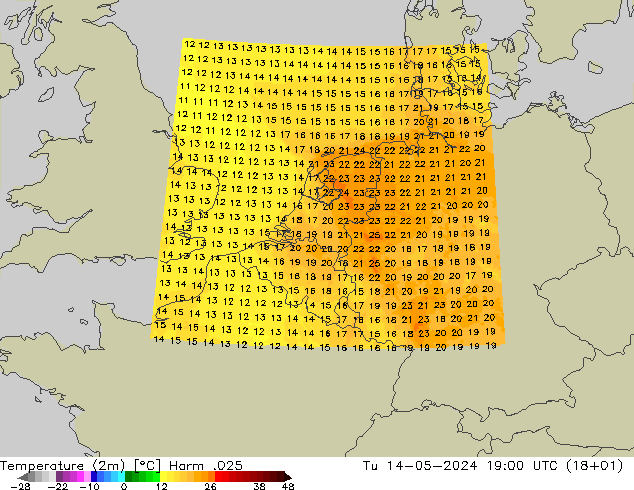 Temperature (2m) Harm .025 Tu 14.05.2024 19 UTC
