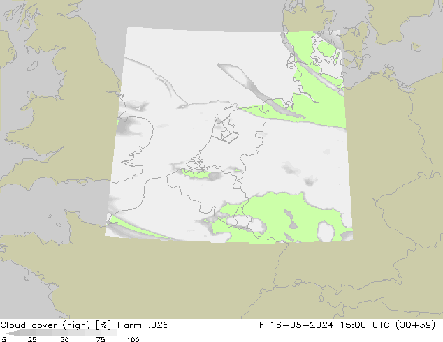 Cloud cover (high) Harm .025 Th 16.05.2024 15 UTC