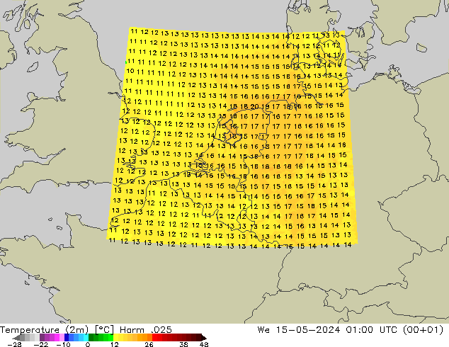 Temperature (2m) Harm .025 St 15.05.2024 01 UTC