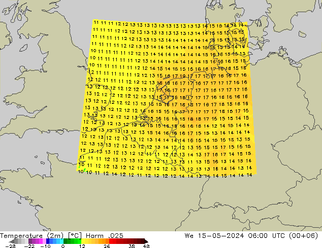Temperature (2m) Harm .025 St 15.05.2024 06 UTC
