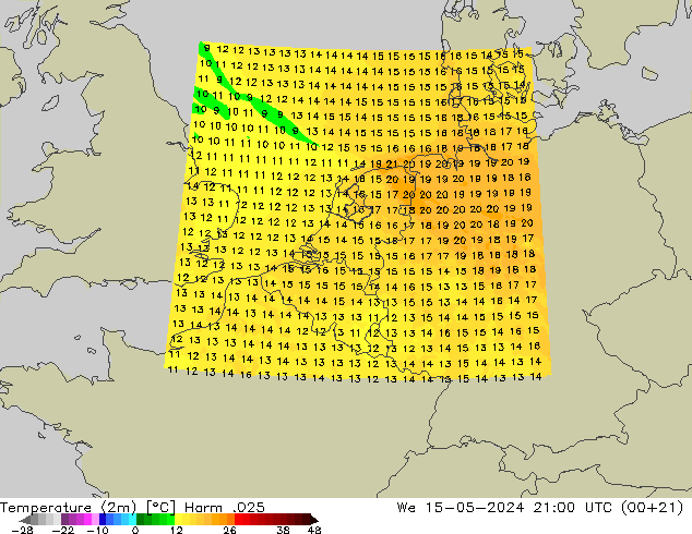 Temperature (2m) Harm .025 St 15.05.2024 21 UTC