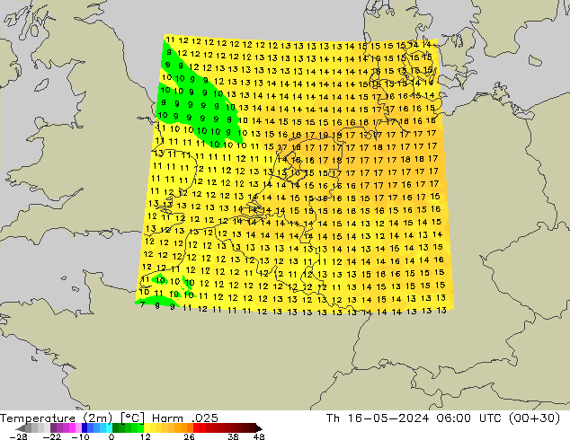 Sıcaklık Haritası (2m) Harm .025 Per 16.05.2024 06 UTC