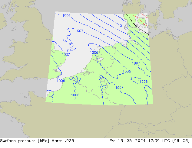Pressione al suolo Harm .025 mer 15.05.2024 12 UTC