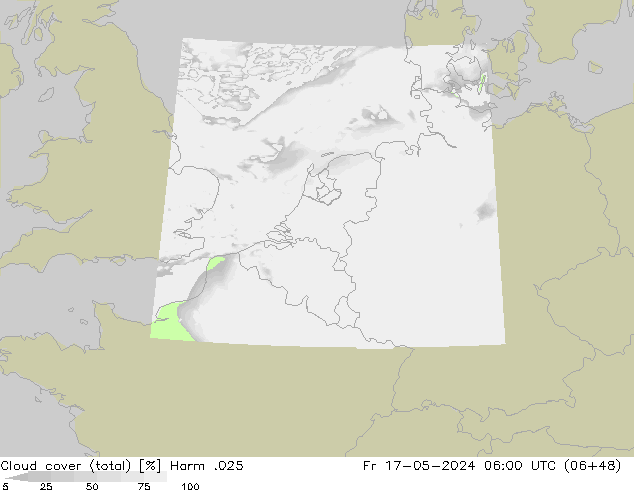 Cloud cover (total) Harm .025 Fr 17.05.2024 06 UTC