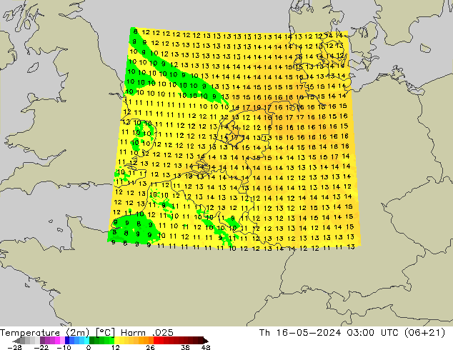Temperature (2m) Harm .025 Čt 16.05.2024 03 UTC