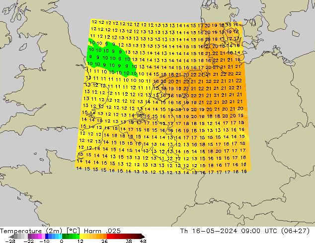 Temperatura (2m) Harm .025 jue 16.05.2024 09 UTC
