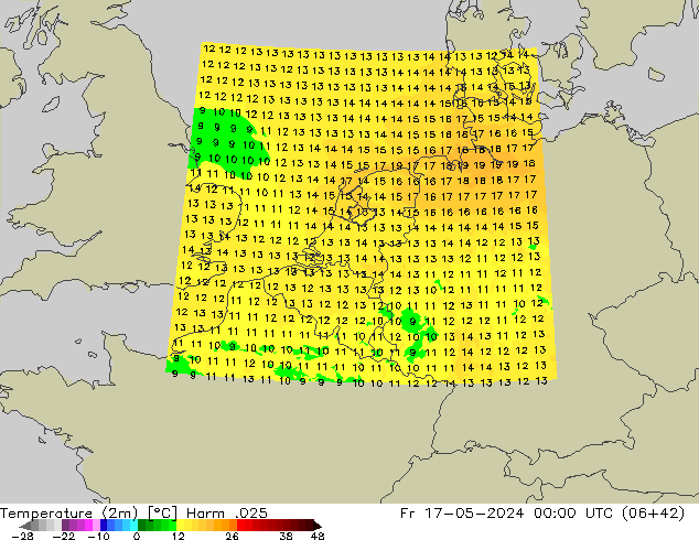 карта температуры Harm .025 пт 17.05.2024 00 UTC