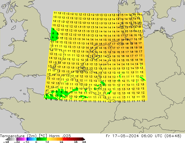 Temperature (2m) Harm .025 Fr 17.05.2024 06 UTC